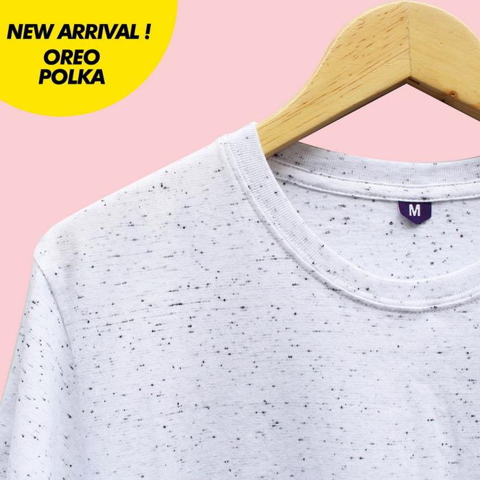 Baju Kaos Polos Lengan Pendek OREO POLKA Putih Motif Titik Polkadot