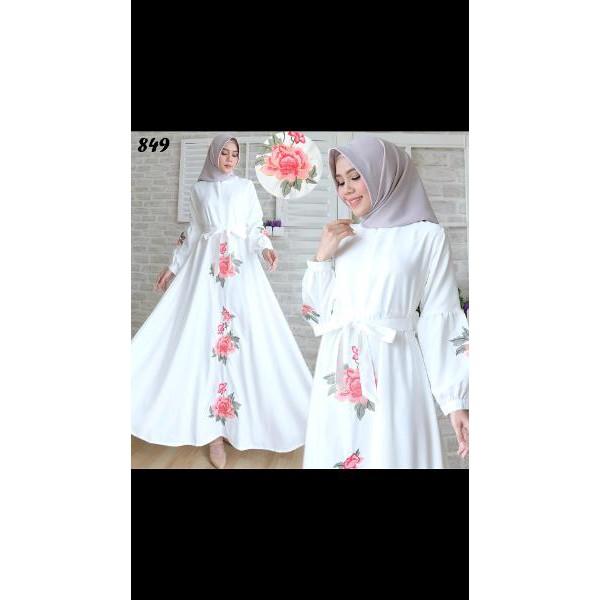 Promo Hari Ini Gamis Syari Hitam Gamis Syari Putih Gamis Syari Baloteli Motif Bunga Bordiran Untuk