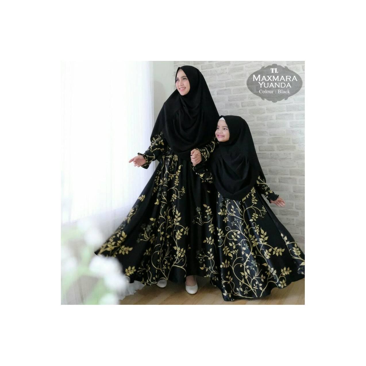 gamis Couple pesta maxmara yuanda murah / baju muslim ibu anak hitam