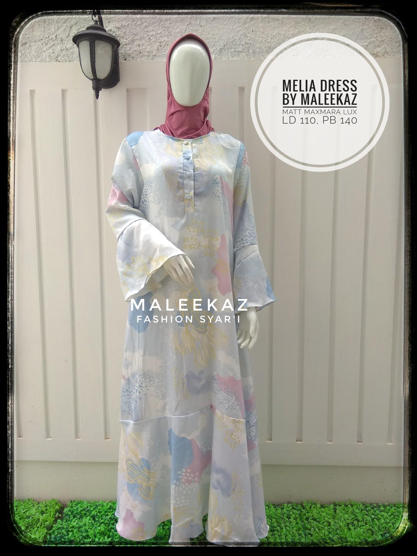 MaleekaZ Gamis Syar'i Gamis Syari Busui Motif / Baju Muslim Wanita Syar'i / Gaun Pesta Muslimah / Maxi Dress Lengan Panjang - Melia Dress - Biru