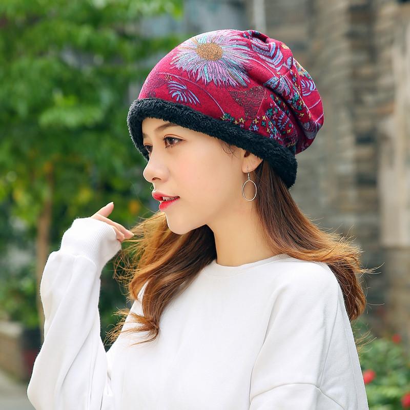Womens Ethnic Cotton Beanie Hat Vintage 