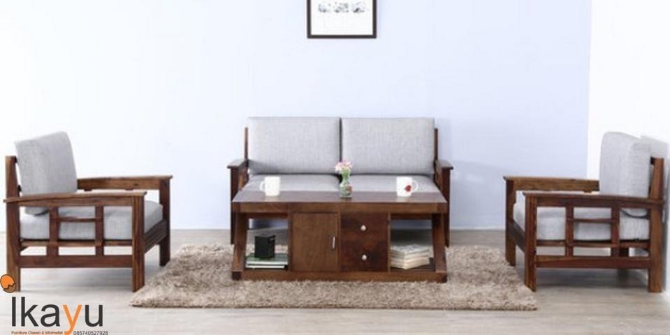 Sofa Minimalis Glentana Jati Kursi Tamu Set Jok Putih
