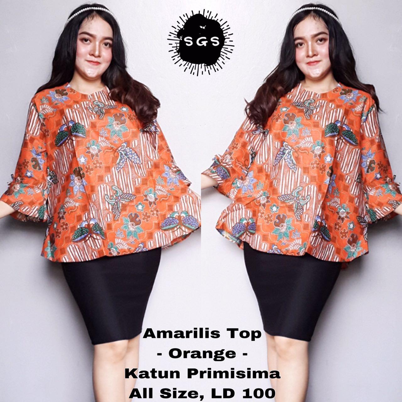 Rag Doll Atasan Blouse Batik Wanita - Blouse Wanita Kantoran - Blouse Amarilis Orange