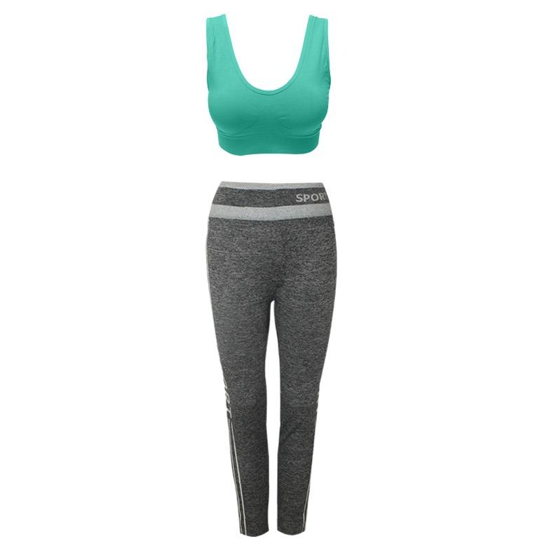 EELIC CLS-02286 MIX Celana Leging Sport 0022 Motif Garis Putih + BRA-86983 Sport Bra Baju Dalam Yoga Senam Aerobic Tanktop