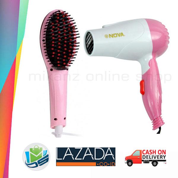 Paket Perawatan Rambut Sisir Catok Mini Fast Hair Straigtener Dan Nova Hairdryer Lipat