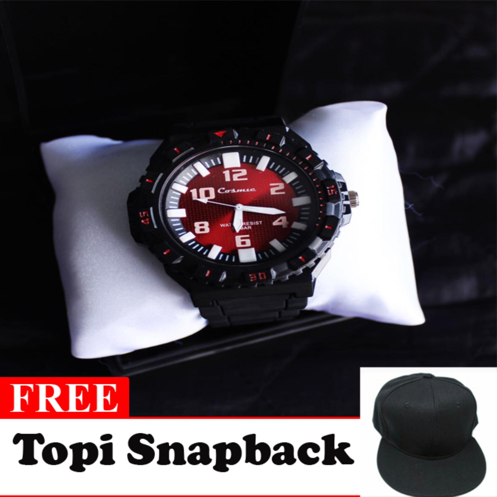 Cosmic Zero Jam Tangan Sport Analog - Hitam Free Topi Snapback