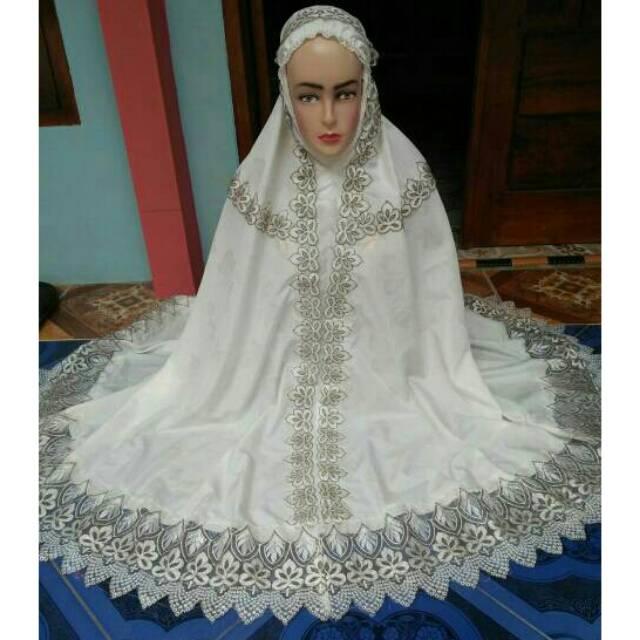 Mukena Cempaka renda daun putih, KD & Susun3