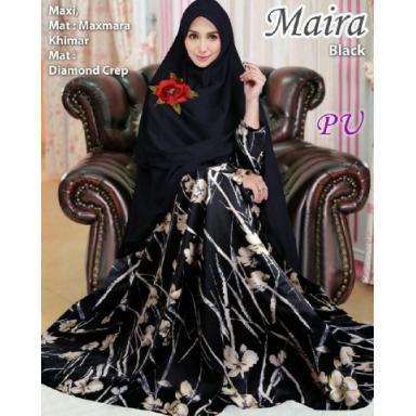 MAIRA GAMIS SYARI JUMBO (PU) BAJU MUSLIM MAXI BUSUI MAXY LENGAN PANJANG DEWASA KEKINIAN MURAH (Hitam)