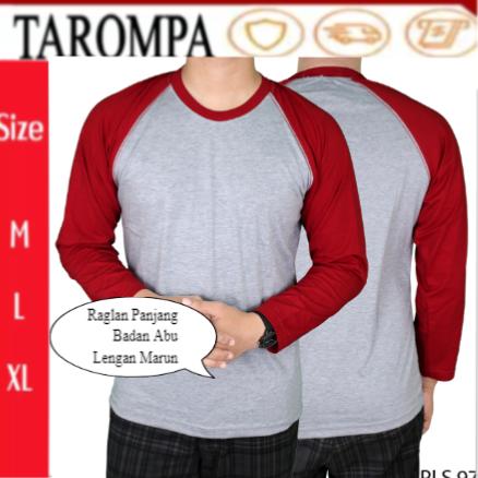 Kaos raglan Pria/Wanita lengan panjang warna keren - Murah Tarompa Badan abu Lengan Merah Marun