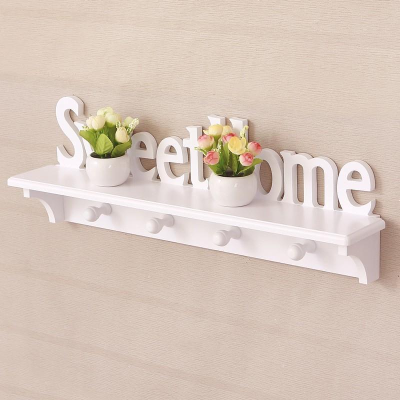 Promo Gantungan Baju Sekaligus Rak Dinding / Model Sweet Home / Dengan 4 Buah Hook Gantungan / Putih