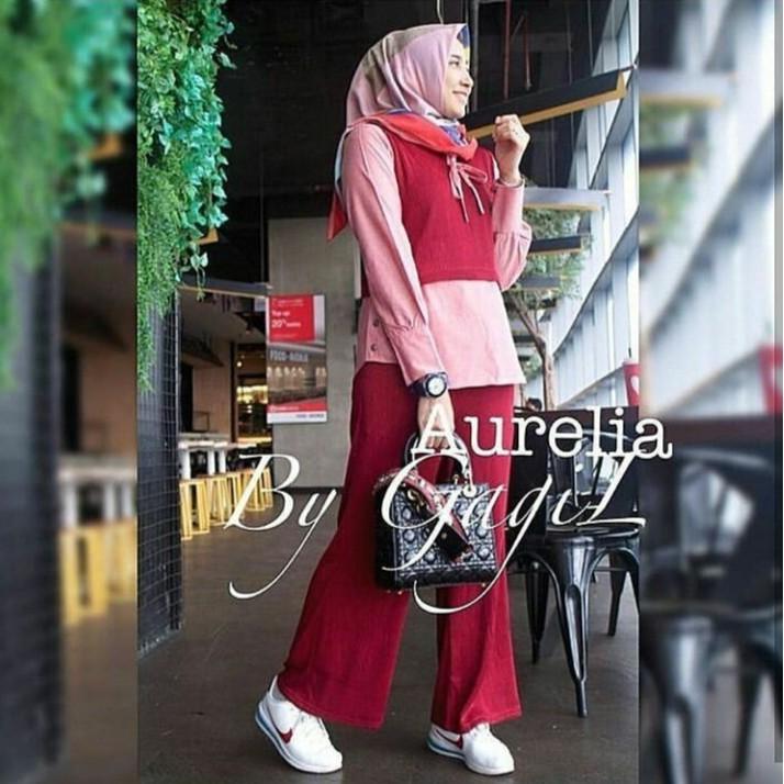Setelan Batik Couple Sarombit Seragaman Kondangan Tanah Abang Wanita Murah Princess Azkana Sogan (AURELIA NAVY)