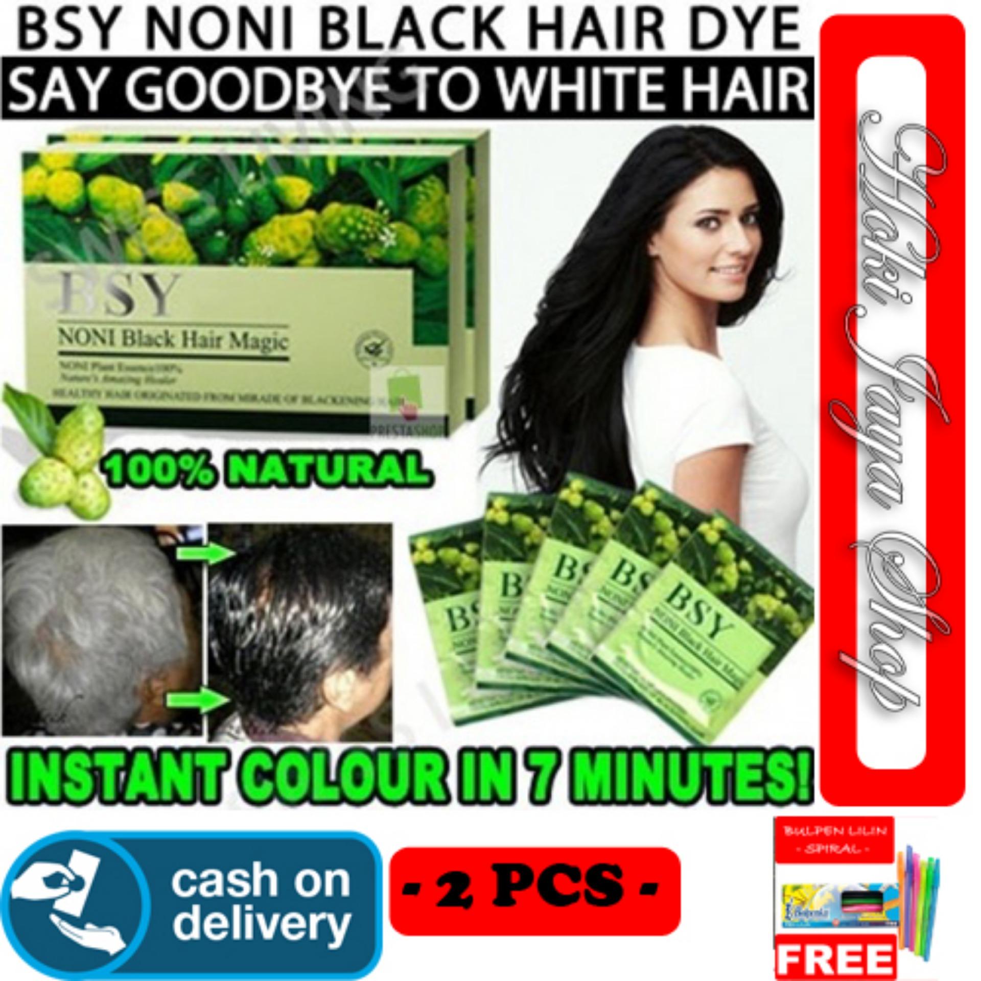 HOKI COD - BSY Noni Black Hair Magic Shampo - Cat Rambut Hitam - Penghitam Rambut - 2 PCS + Gratis Pulpen Lilin Unik Serba Guna Hitam Pekat - 1 Pcs