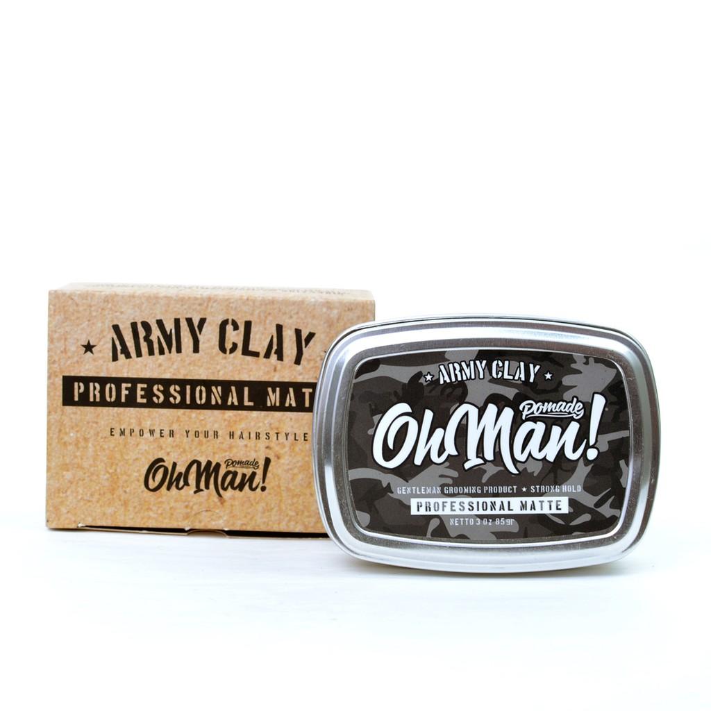 POMADE OH MAN! ARMY CLAY PROFESSIONAL MATTE STRONG HOLD MINYAK RAMBUT - FREE SISIR SAKU COWOK PRIA Variasi Tidak Ada