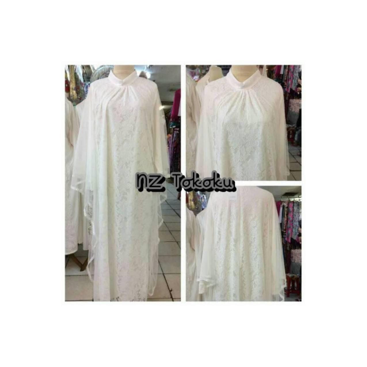 Baju Gamis Putih Muslim Brokat Murah Dress Kaftan Untuk Lebaran,