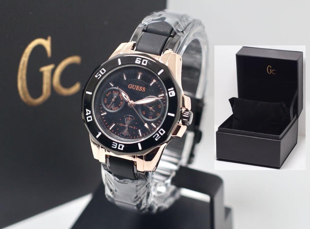 Z Guess Jam Tangan Wanita GC Analog Rantai Hitam Rose Gold 1024