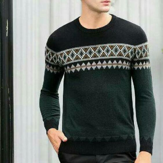 3K Sweater Pria Rajut - Harfiz Green Tribal - Rajut Tribal