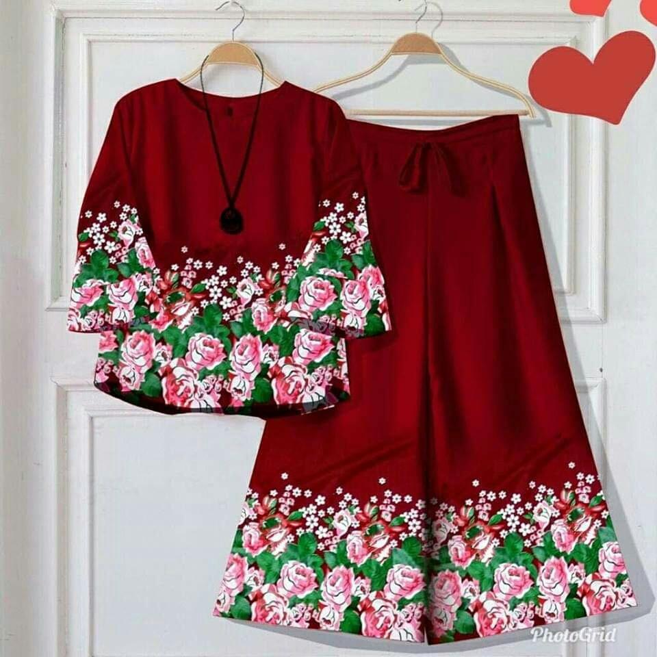 Tj-stelan wanita muslimah camelia marun- harga sudah sepasang (atasan+celana kulot)-fashion muslimah-stelan wanita hijab-ada beberapa variasi warna-fashion terlaris-harga murah-trendy fashion