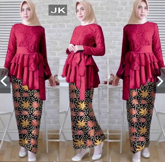 MoslemWear Setelan Kebaya Modern Brukat Brokat + Rok batik - Batik Wanita Kebaya Pesta Set Modern peplum Wisuda Fashion Kondangan Muslimah - Kebaya Muslim remaja - Gamis Kebaya Brukat Muslim Wanita Hijaber Hijab Jilbab Kebaya Encim ihdian