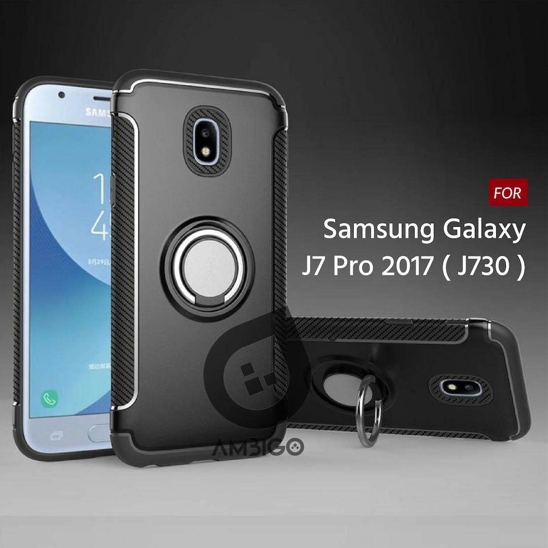 Ambigo Case Samsung Galaxy J7 Pro 2017 ( J730 ) Ring Carbon Kickstand Hybrid