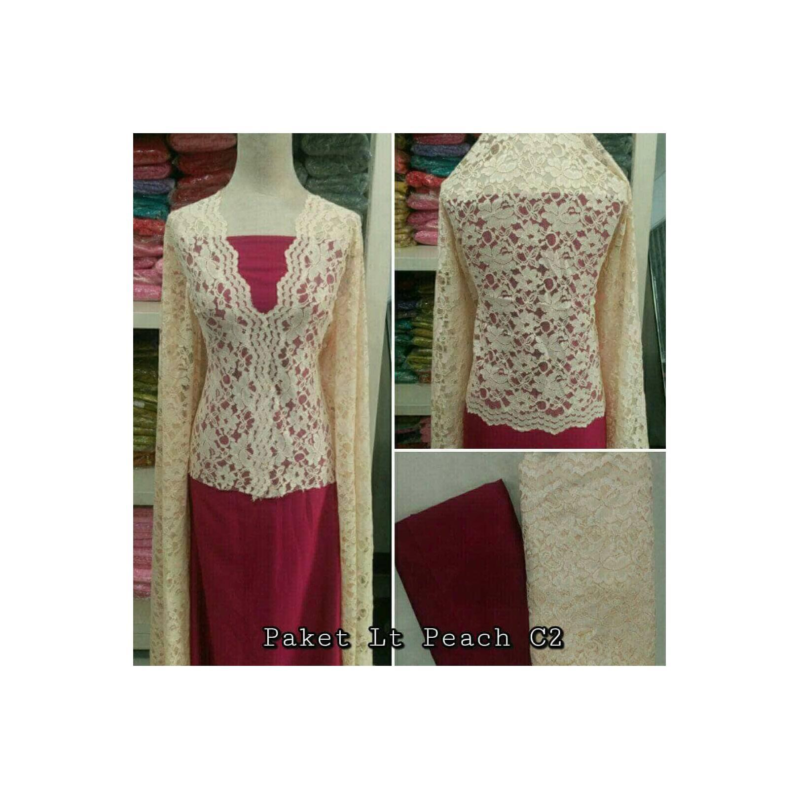 Brokat Brukat Bahan Kain Kebaya Dress Gaun Gamis Couple Lt Peach C2