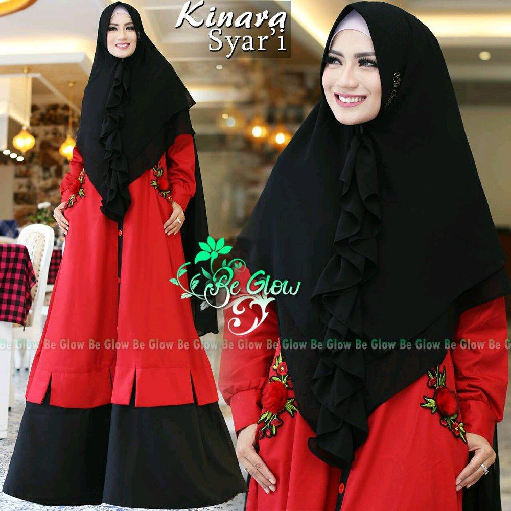 Gamis Syari Polos Cotton Toyobo Premium Aplikasi Bordir Kinara Syari Ori Branded by Be Glow di lapak Barokah Boutique Syari fadilla_boutique