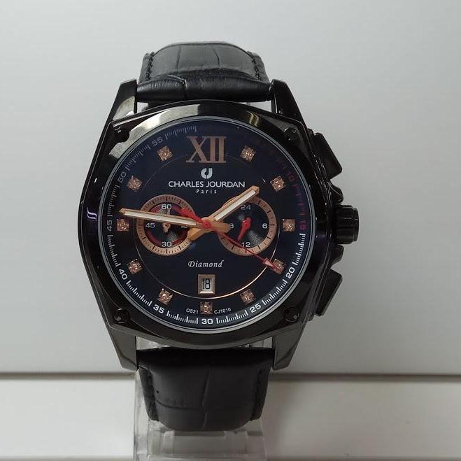Charles Jourdan Jam Tangan Pria Charles Jourdan CJ1010-1733C Diamond Black Stainless Steel Leather Black