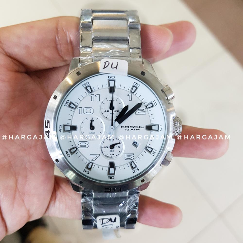 Jam Tangan Pria White Fossil Chrono Super Quality Rantai Silver (Hargajam Stainless Anti Karat)