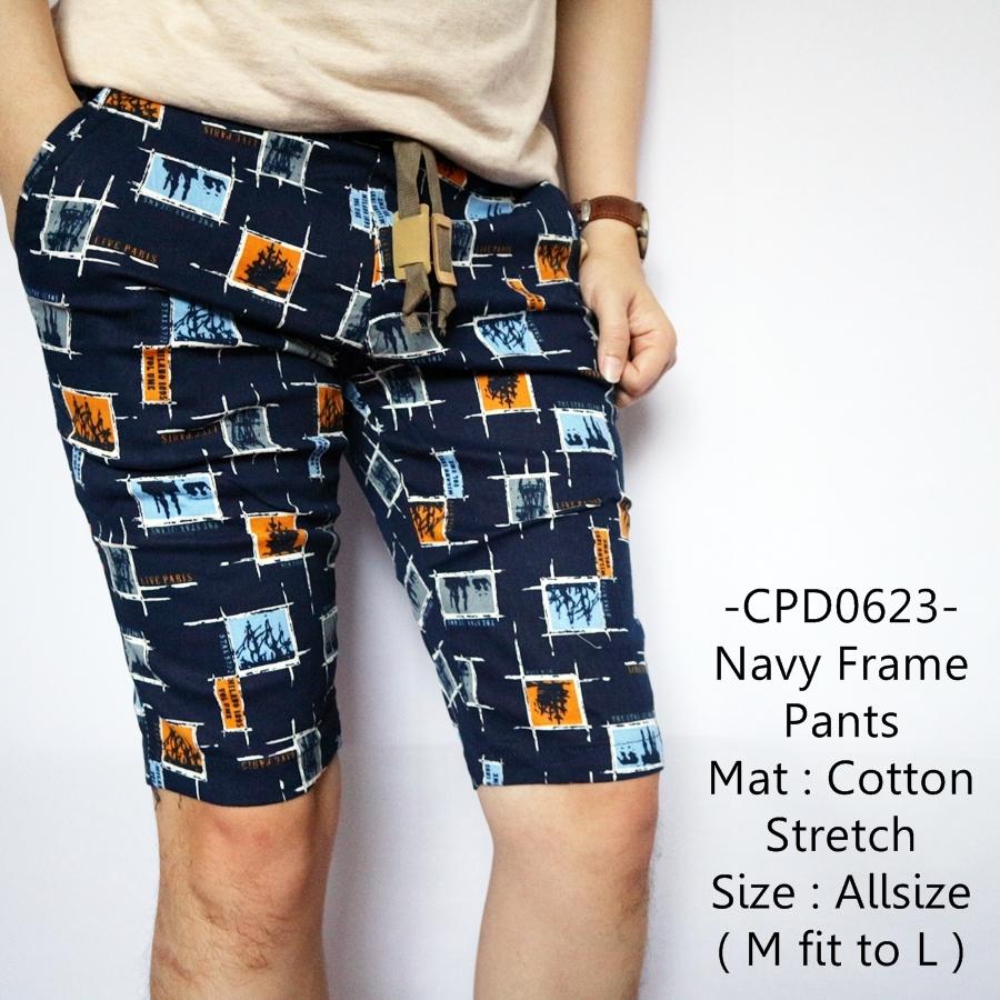 Indofashionpedia Celana Pendek Cowok Santai Casual Keren Navy Frame Pants - 623