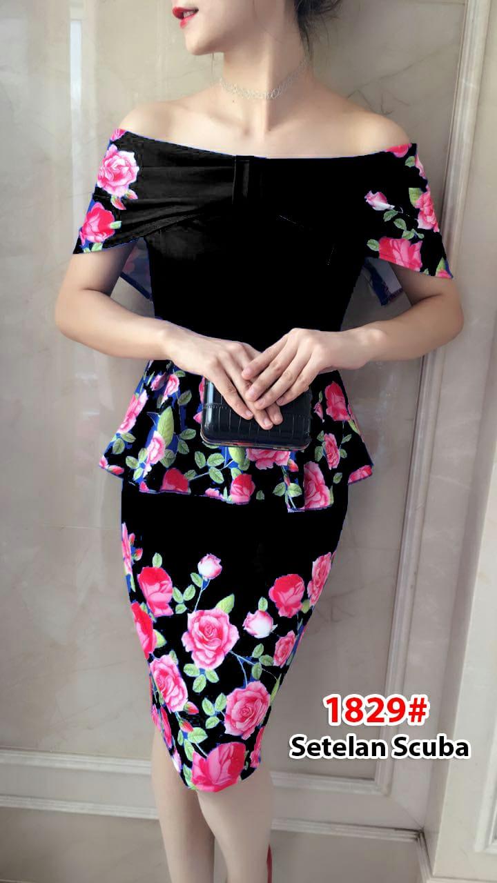 1829# stelan sabrina / atasbawah pisah / setelan scuba import / gaun pesta fashion