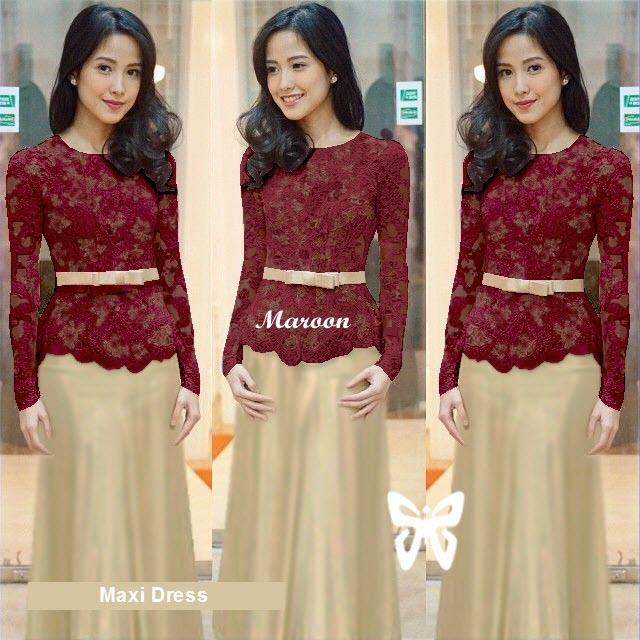 Flavia Store Maxi Dress Lengan Panjang Brukat FS0200 - MERAH MARUN / Kebaya Modern / Gamis Syari / Gaun Pesta Muslimah / Baju Muslim Wanita Syar'i / Hijab / Srmeliana