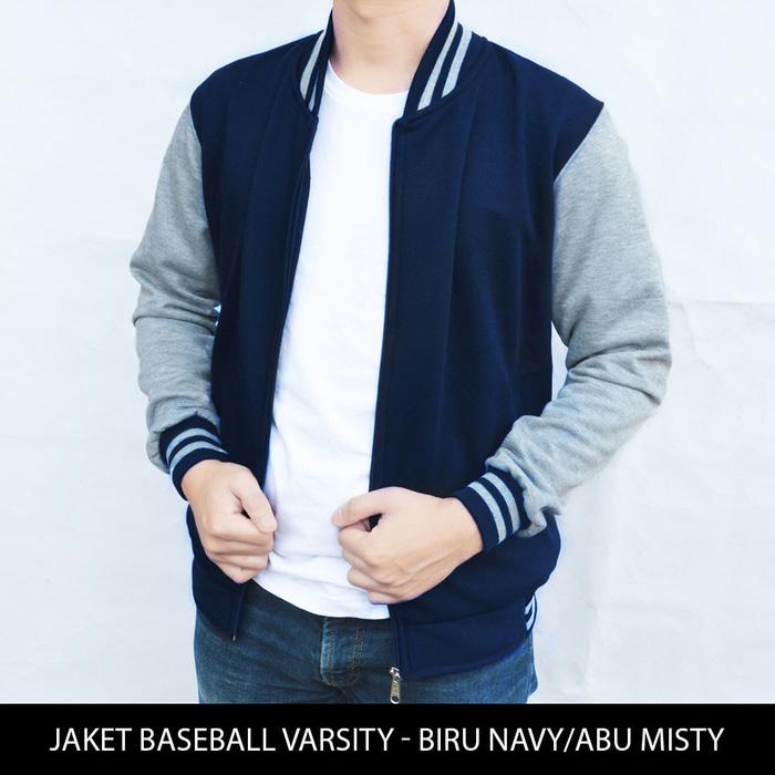 Jaket Baseball Varsity Polos - Navy abu misty BIG SIZE XXL
