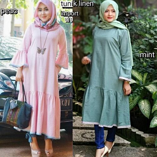 Fashion Wanita Baju Atasan Baju Tunik Import Linen List Rempel