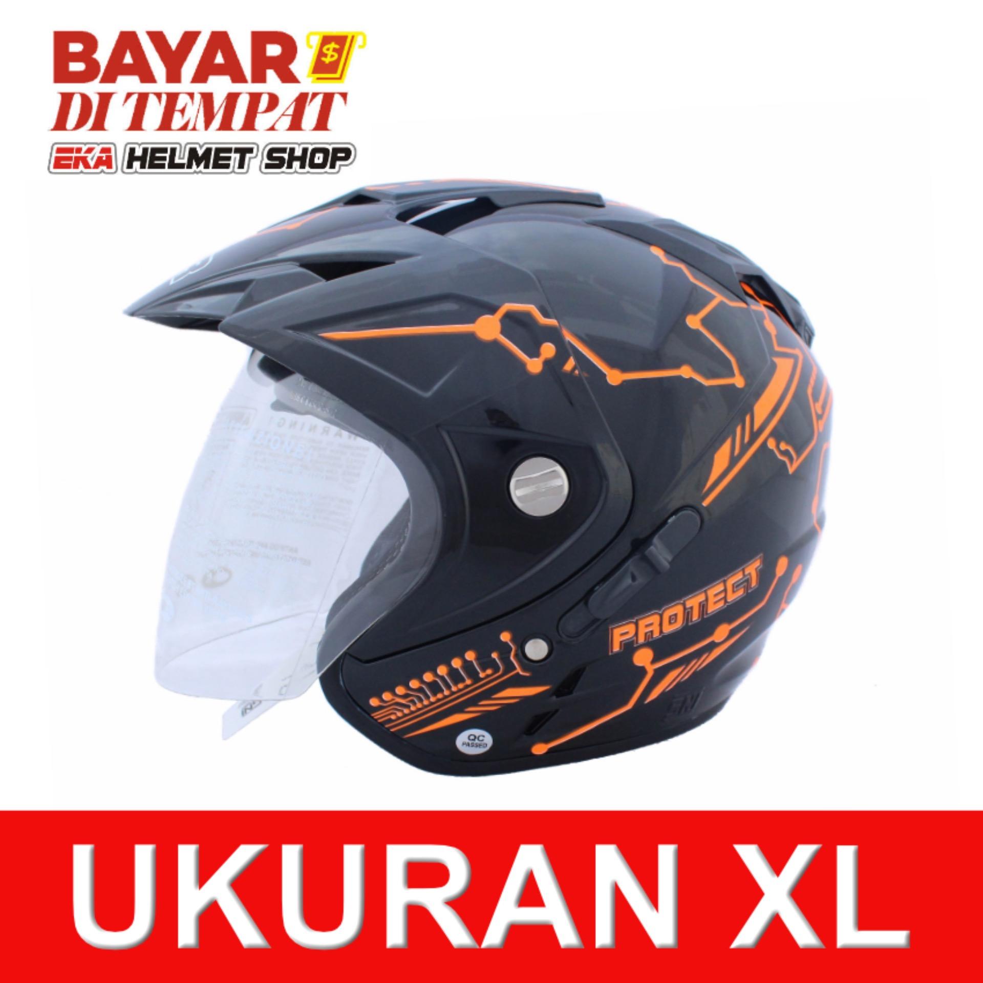 MSR Helmet Impressive Protect - Double Visor - Hitam Oren Neon