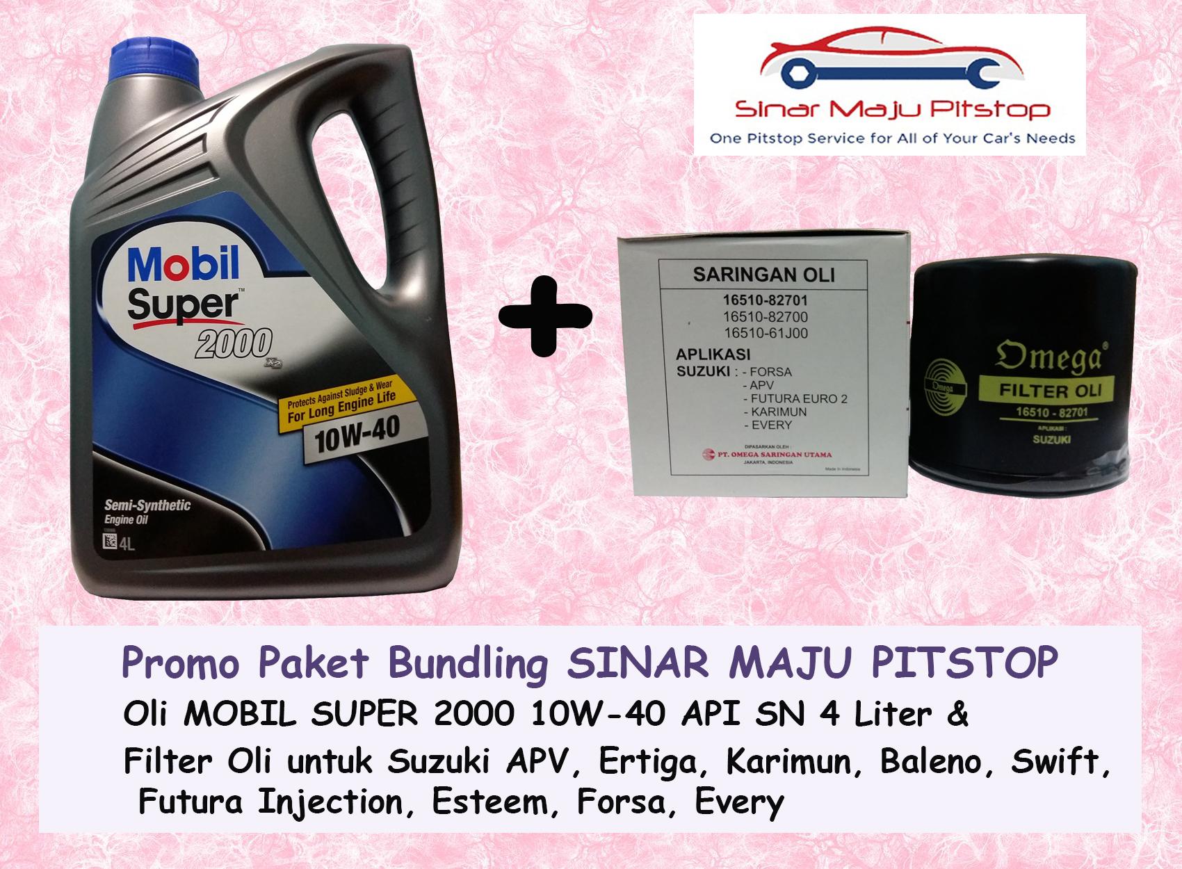 Promo Paket Bundling Oli MOBIL SUPER 2000 10W-40 API SN 4 LITER & Filter Oli SUZUKI SWIFT & SUZUKI ESTEEM ORIGINAL
