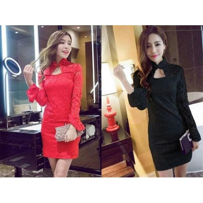 Dress Pendek Brukat / Mini Dress Red Brokat Cheongsam Imlek Fashion