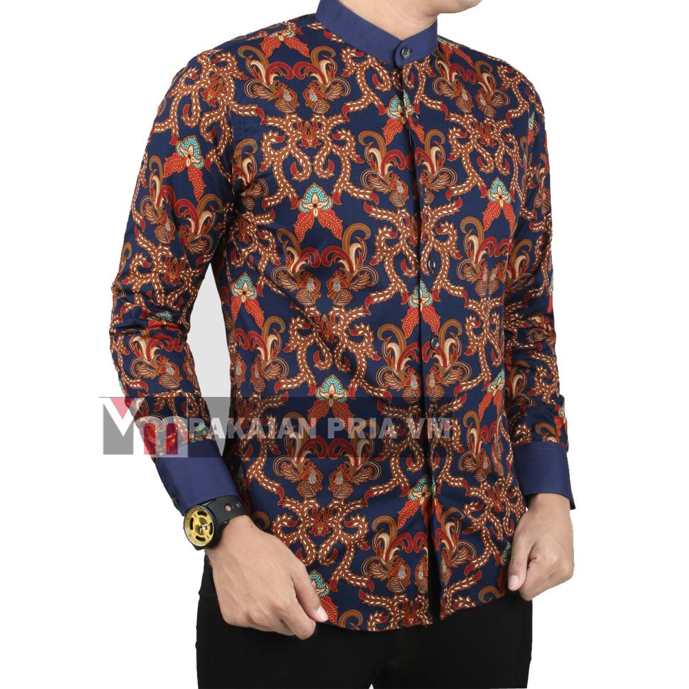 Baju Batik Kerah Koko Shanghai Kemeja Slimfit Lengan Panjang