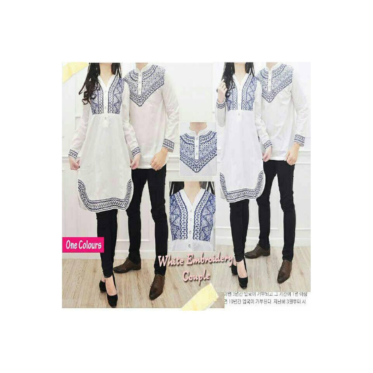 Spesial couple white embrodery dress + koko tasmatas lengan panjang