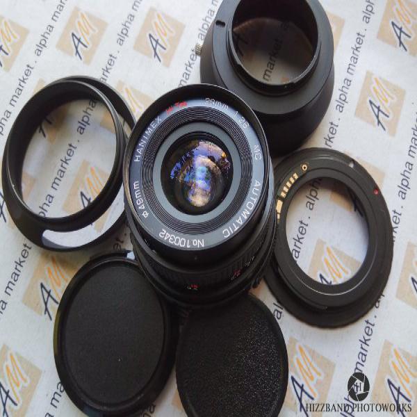 EXC Lensa Manual Fix Wide Hanimex 28mm f2.8 M42 canon nikon sony nex alpha fujifilm fx olympus lumix xiaomi mirrorless m4 3 mft bukan zeiss pentax