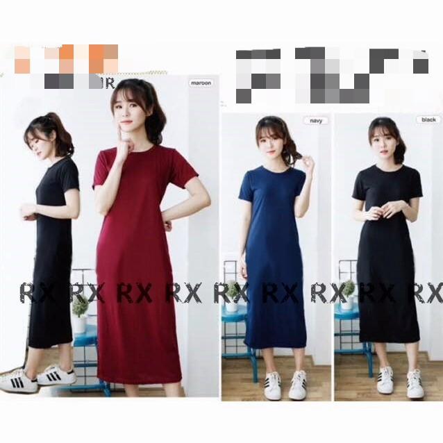 Elfan fashion Baju dress polos lengan pendek elsa plain maxi murah