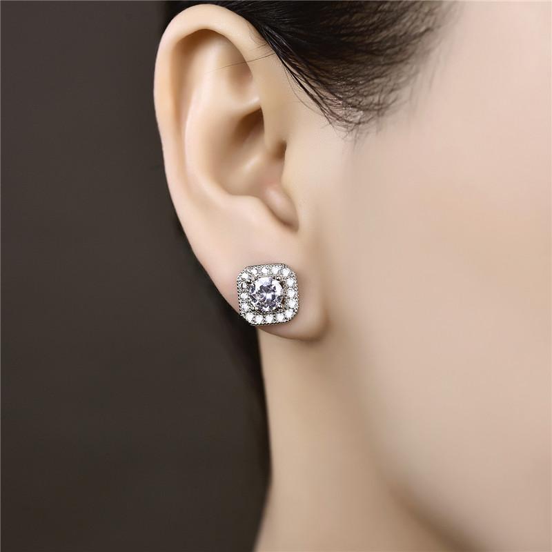 Anting Tusuk Lapis Emas Putih Silver Batu Zircon Imitasi Berlian