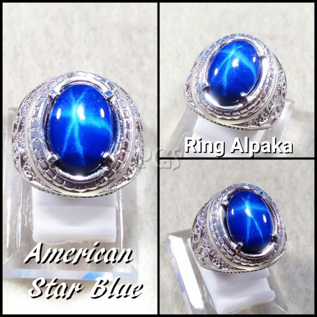 Diskon Promo Perhiasan Aksesoris CINCIN BATU AKIK PERMATA AMERICAN STAR BLUE 6 STAR MEWAH BERKELAS Murah