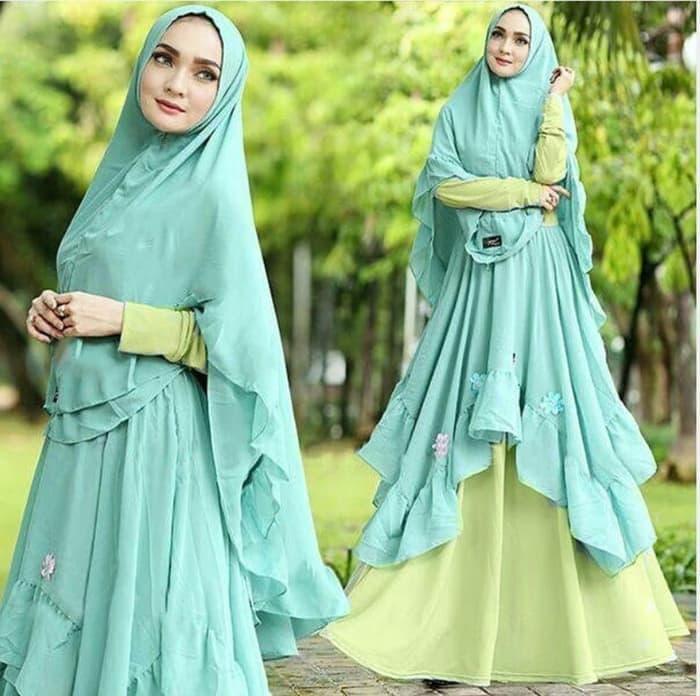 BAJU MUSLIM HIJAB SYARI GAMIS LINEN CERUTI TOSCA MIX GREEN TERBARU FG