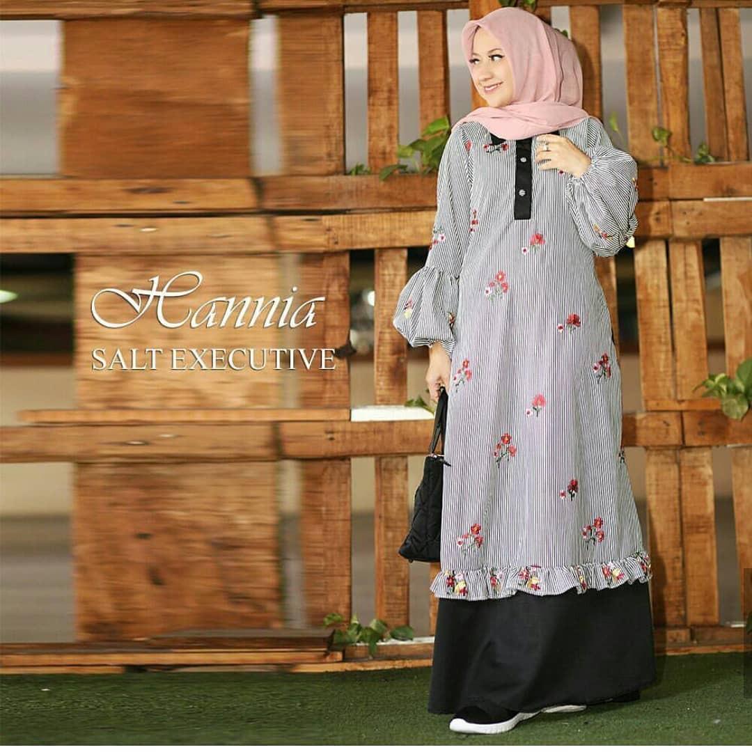 Baju Original Hannia Dress Panjang Muslim Hijab Casual Pakaian Muslim Wanita Muslim Modern Terbaru Termurah 2018