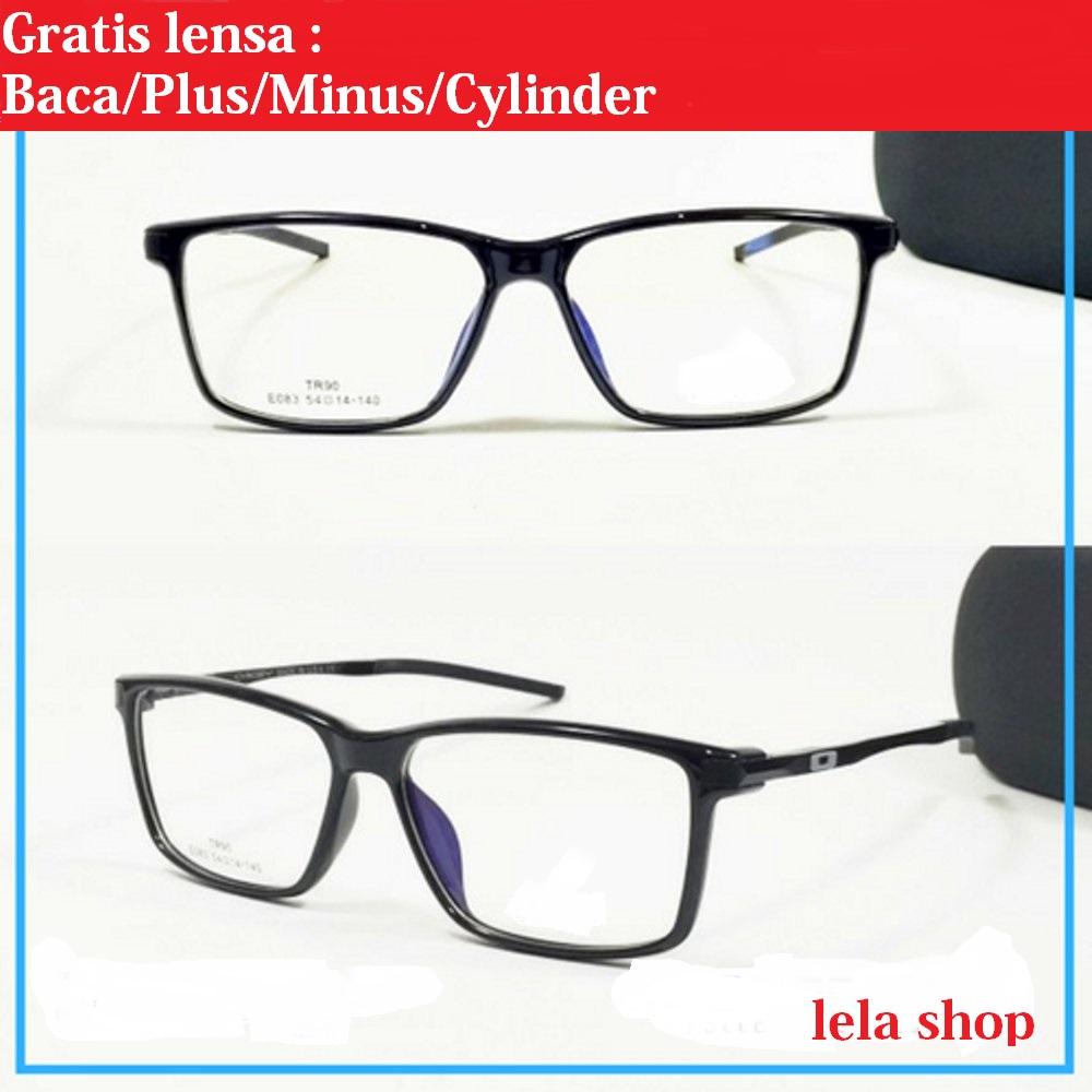 Frame Kacamata Pria & Wanita Alumunium TR-90 Black Glossy + Gratis lensa anti Radiasi Plus/Minus/Cylinder