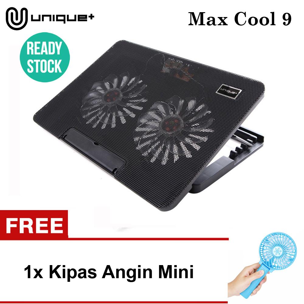 Unique Cooling Pad Laptop Fan Kipas Angin Pendingin Laptop Cooler Coolpad Maxcool 9 Hitam FREE KIPAS ANGIN MINI HSS RANDOM COLOR