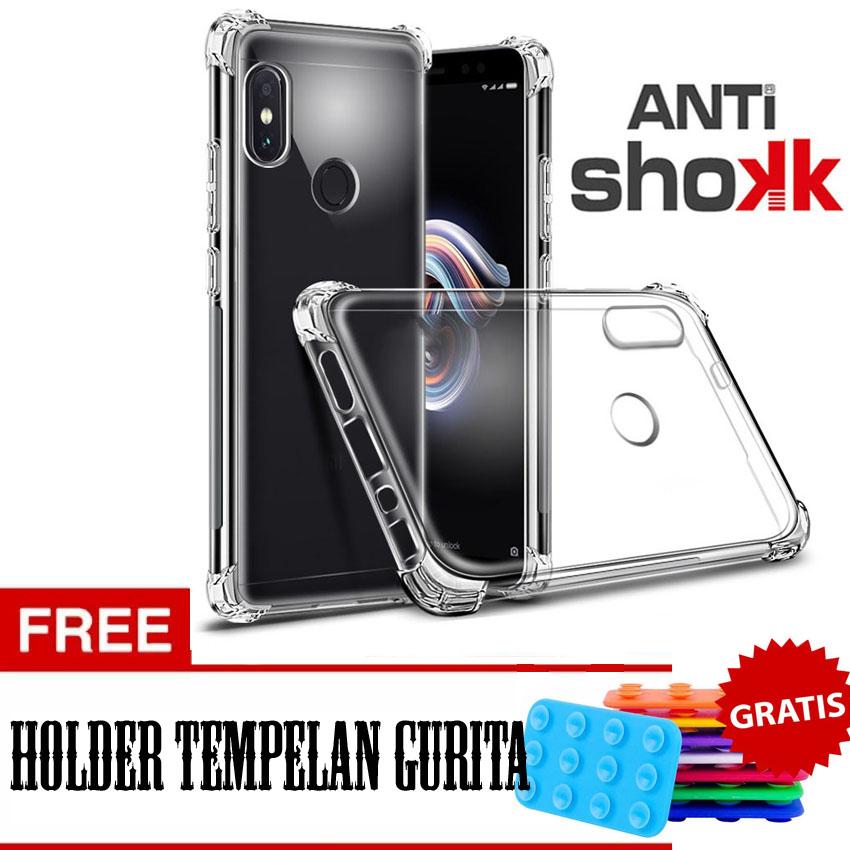 Case Anti Shock Xiaomi Redmi Note 5 Ultrathin Anti Crack Elegant Softcase Anti Jamur Air Case 0.3mm / Silicone Xiaomi Redmi Note 5 / Soft Case / Silikon Anti Crack / Case Hp / Case Xiaomi Redmi Note 5 + FREE TEMPELAN HOLDER GURITA - Putih Transparant