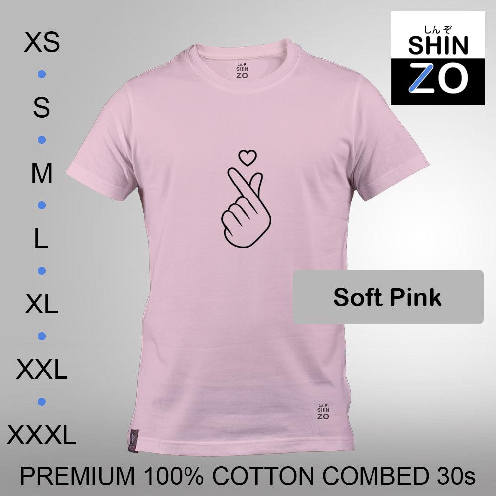 Shinzo Design - Kaos Premium Cotton Combed 30s Ring Spun Export Quality - Oblong Distro T Shirt Tee Casual Fashion Atasan Cloth Anime Custom - Pria - Love Sign Finger Hand Korea Tanda Cinta Tangan Jari - Soft Pink Merah Muda