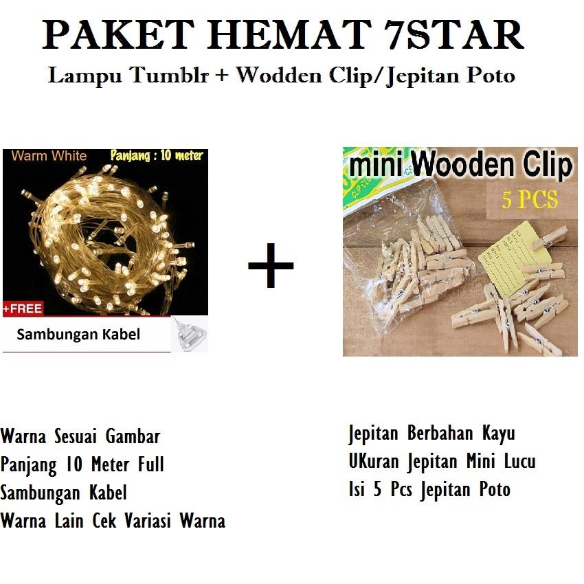 Paket Hemar Lampu Tumblr Murah 10 Meter FULL 7STAR Dengan Colokan Sambungan - Tumblr Lamp ELT N-1031 7STAR + GRATIS Wooden Clip/Jepitan Foto 5 Pcs