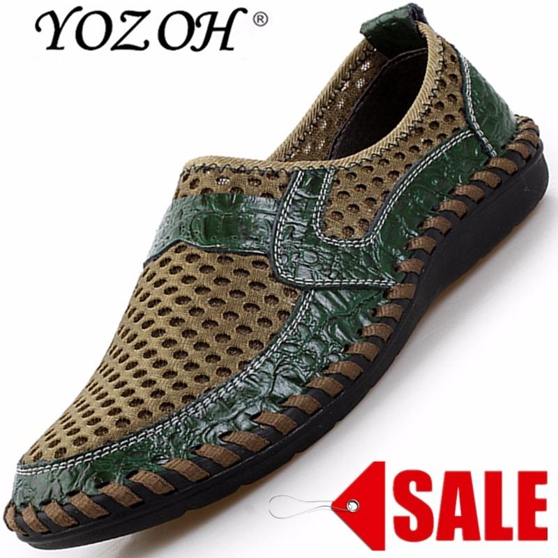 YOZOH Musim Panas Bernapas Mesh Sepatu Sepatu Kasual Pria Kulit Asli SLIP ON Brand Fashion Sepatu Musim Panas Pria Lembut Nyaman dengan Harga Yang Murah Namun Bersaing-Hijau-Intl