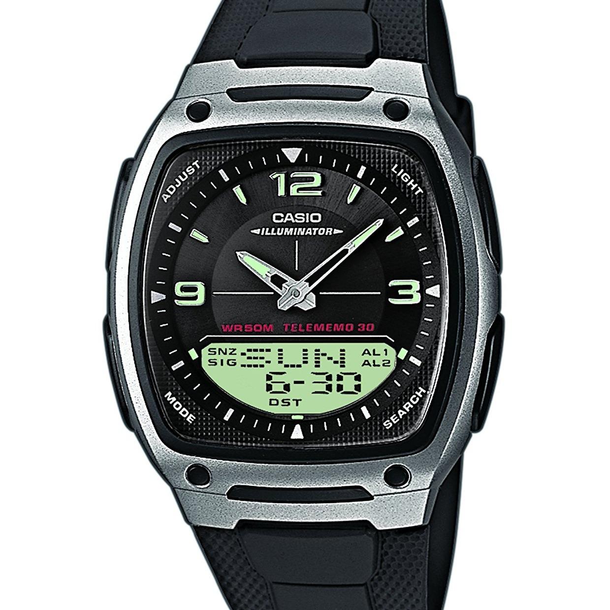 CASIO AW-81-1A1VDF - Digi-Ana - Illuminator - Square Shape - World Time - Telememo - Jam Tangan Pria - Bahan Tali Resin - Black